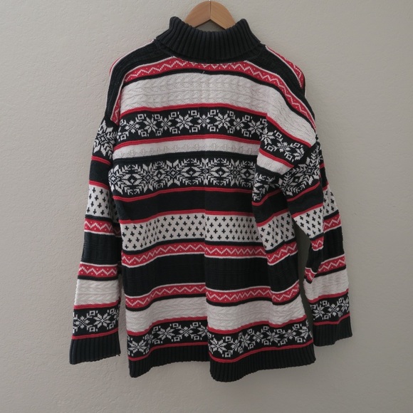 Retro Striped Snowflake Knit‎ Sweater Fair Isle Turtle Neck Snow Layer 80s - Picture 5 of 8
